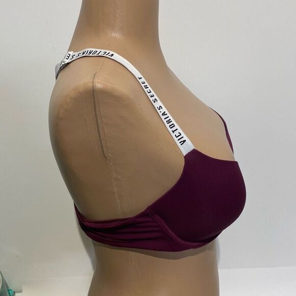 Victoria's Secret Women's Burgundy Logo Lightly Lined Demi T-Shirt Bra Size 36B - Picture 4 of 7